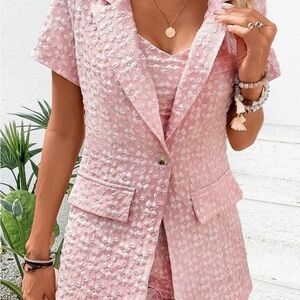 Textured Elegant Pink Floral Blazer